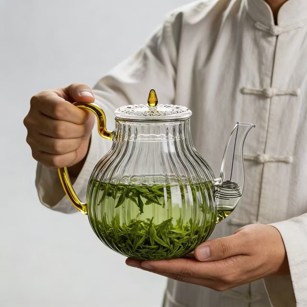 Nettle Leaf Tea - 700ml Gestreepte Glazen Theepot Met Filter,